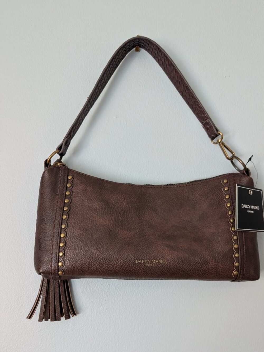 Darcy Marks London Faux Leather Shoulder Bag Chestnut with Gold Tone Stud